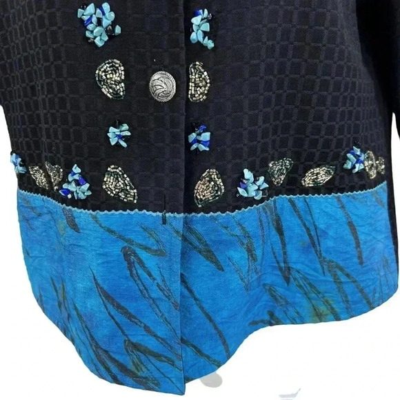 ALEX KIM Womens M Artful Mandarin Collar Jacket Front Embellish Embroidered Boho - Picture 7 of 16
